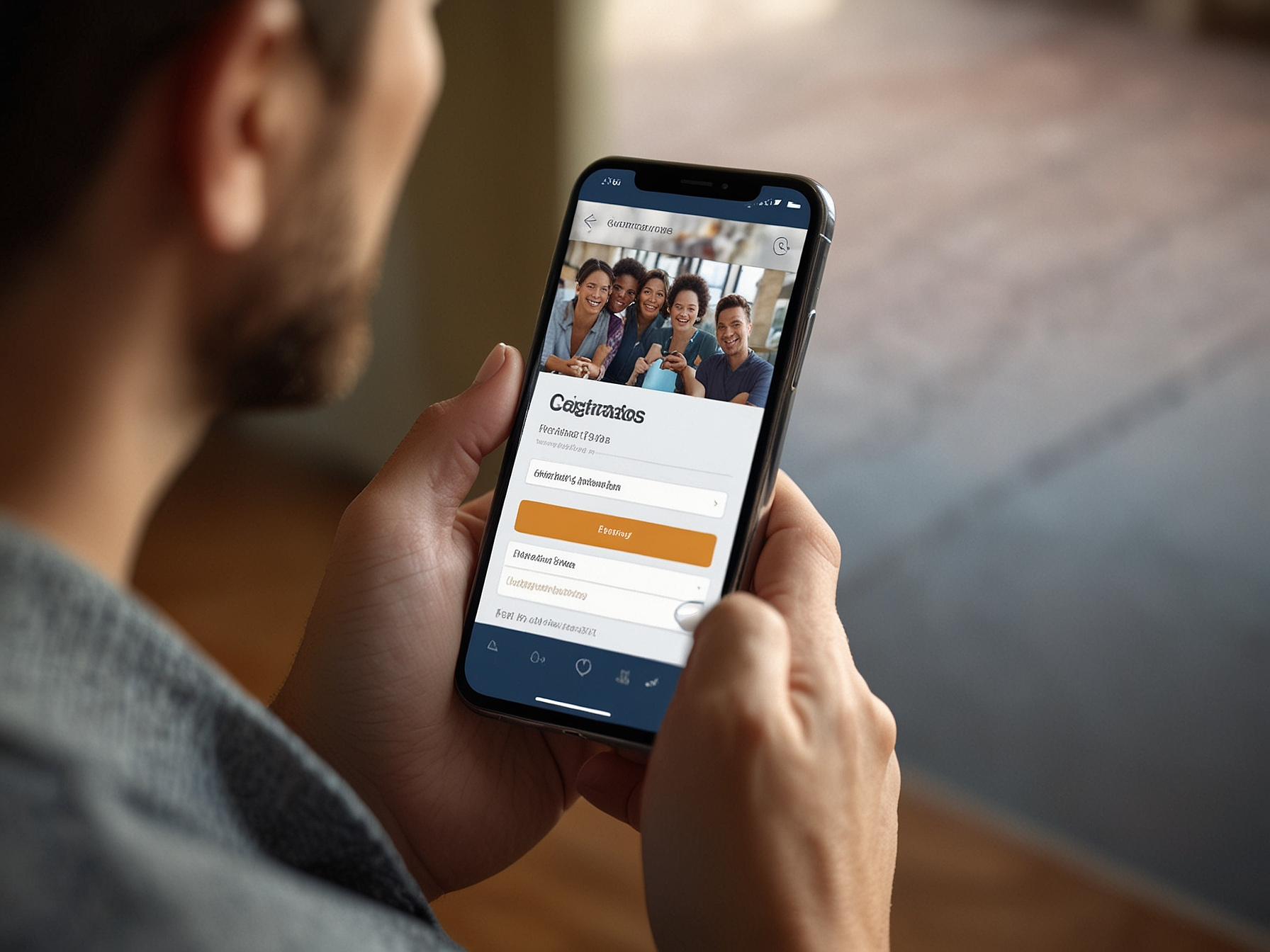 Happy new user completing registration on a mobile device